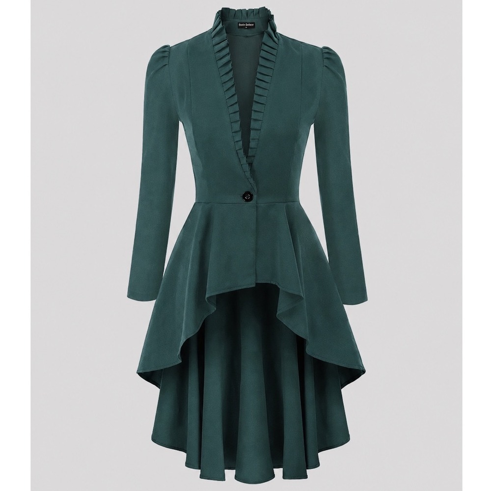 Scarlet Darkness Victorian Gothic Steampunk High Low Cloak Jacket Green Medium